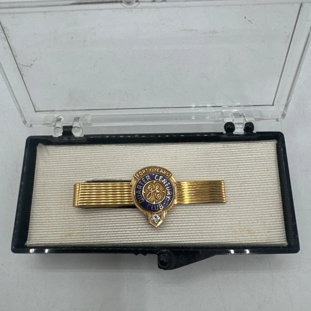 General Electric 12kt Gold Filled Tie Clip 40 Years Quart Century Club Diamond